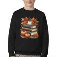 Vintage Autumn Books Coffee Pumpkin Fall Reading Youth Crewneck Sweatshirt
