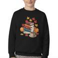 Vintage Books Tea Lovers Fall Autumn Leaves And Pumpkins Youth Crewneck Sweatshirt