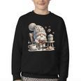 Vintage Cute Gnome Reading Book Coffee Cute Gnome Graphic Youth Crewneck Sweatshirt