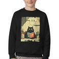 Vintage Japanese Cat Book Lovers Librarian Cat Dad Teacher Youth Crewneck Sweatshirt