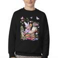 Watercolor Butterfly Fairy Read Book Library Fantasy Novel Youth Crewneck Sweatshirt