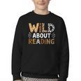 Wild About Reading Animal Bookworm Library Book Lover Reader Youth Crewneck Sweatshirt