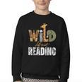 Wild About Reading Books Animal Theme Bookworm Library Day Youth Crewneck Sweatshirt