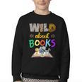 Wild About Reading Books Reader Bookworm Animals Book Lover Youth Crewneck Sweatshirt Wild About Reading Books Reader Bookworm Animals Book Lover Youth Crewneck Sweatshirt