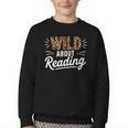 Wild About Reading Books Reader Lover Bookworm Leopard Print Youth Crewneck Sweatshirt