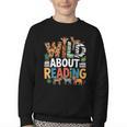 Wild About Reading Zoo Animals Books Reader Lover Youth Crewneck Sweatshirt