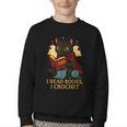Wizard Cat Reading a Book While Crocheting Youth Crewneck Sweatshirt