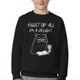 Women's First Of All I’m A Delight Cute Cat Books Coffee Humor Youth Crewneck Sweatshirt