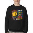 Women's Girls Softball Play Like A Girl Comic Book Pop Art Youth Crewneck Sweatshirt Women's Girls Softball Play Like A Girl Comic Book Pop Art Youth Crewneck Sweatshirt