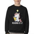 Women's Reading Is Lit Unicorn Library English Teacher Book Lover Youth Crewneck Sweatshirt