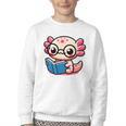 Adorable Book Lover Axolotl With Reading Glasses Cute Youth Crewneck Sweatshirt
