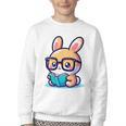 Adorable Book Lover Rabbit With Reading Glasses Cute Premium Youth Crewneck Sweatshirt
