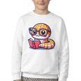 Adorable Book Lover Rattlesnake With Reading Glasses Cute Youth Crewneck Sweatshirt