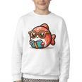 Adorable Book Lover Salmon With Reading Glasses Cute Youth Crewneck Sweatshirt