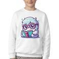 Adorable Book Lover Yeti With Reading Glasses Cute Youth Crewneck Sweatshirt Adorable Book Lover Yeti With Reading Glasses Cute Youth Crewneck Sweatshirt