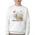Book Flowers And Butterfly Beautiful Reading Reader Graphic Youth Crewneck Sweatshirt