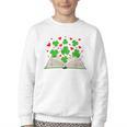 Book With Shamrocks Librarian Saint Patrick's Day Kids Youth Crewneck Sweatshirt