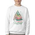 All Booked For Christmas Book Xmas Tree Lights Reading Girly Youth Crewneck Sweatshirt