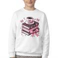 All Booked For Valentine's Teacher Coquette Bow Coffee Book Youth Crewneck Sweatshirt