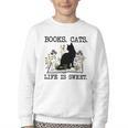 Books Cats Life Is Sweet Cat Book Lover Men Women Teen Youth Crewneck Sweatshirt