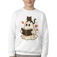 Books Ghost Reading Book Halloween Library Cat Fall Youth Crewneck Sweatshirt Books Ghost Reading Book Halloween Library Cat Fall Youth Crewneck Sweatshirt