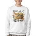 Books Are My Therapy Vintage Book Lover Daisy Art Youth Crewneck Sweatshirt
