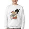 Cat And Books Flowers Reading Club Cat Lover Bookworm Youth Crewneck Sweatshirt