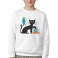 Cat Midcentury With Book And Coffee Atomic Age Mid Century Youth Crewneck Sweatshirt Cat Midcentury With Book And Coffee Atomic Age Mid Century Youth Crewneck Sweatshirt