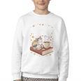 Coffee Cats & Books Cute Cat Book Lover Reading Youth Crewneck Sweatshirt Coffee Cats & Books Cute Cat Book Lover Reading Youth Crewneck Sweatshirt
