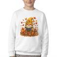 Cute Autumn Gnome Reading Pumpkin Book Lover Youth Crewneck Sweatshirt