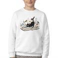 Cute Cat Flower Garden Book Kitty Reading Floral Men Women Girls Kids Youth Crewneck Sweatshirt