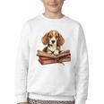 Cute Dog Beagle Reading Book Youth Crewneck Sweatshirt