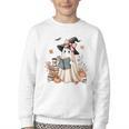 Cute Ghost Reading Book Librarian Book Lover Youth Crewneck Sweatshirt