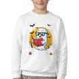 Cute Ghost Reading Book Retro Halloween Librarian Youth Crewneck Sweatshirt
