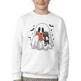 Cute Halloween Ghost Reading Book Youth Crewneck Sweatshirt