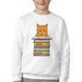 Cute Orange Tabby Cat Reading On Pile Of Books Youth Crewneck Sweatshirt Cute Orange Tabby Cat Reading On Pile Of Books Youth Crewneck Sweatshirt