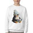 Cute Penguin Reading Book Faux-Crochet Print Youth Crewneck Sweatshirt