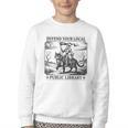 Defend Your Local Public Library Cat Knight Book Lover Youth Crewneck Sweatshirt Defend Your Local Public Library Cat Knight Book Lover Youth Crewneck Sweatshirt