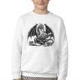 Dragon Reading Book Bookworm Books Dragon Learning Youth Crewneck Sweatshirt