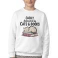 Easily Distracted By Cats And Books Cute Book Lover Youth Crewneck Sweatshirt Easily Distracted By Cats And Books Cute Book Lover Youth Crewneck Sweatshirt