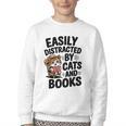 Easily Distracted By Cats And Books Lovers Reading Youth Crewneck Sweatshirt