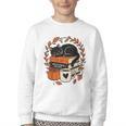 Fall Book Teacher Cat Books Halloween Autumn Librarian Youth Crewneck Sweatshirt