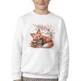 Fox And Book Lover Graphic For Women And Spring Pink Flower Youth Crewneck Sweatshirt