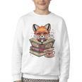 Fox Read Books Be Kind Stay Weird Reader Cute Nerd Bookworm Youth Crewneck Sweatshirt
