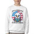 A Good Day To Read a Book Reading Eagle With American Flag Youth Crewneck Sweatshirt