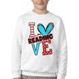 I Heart Books Love Reading Red And Stripe Animated Cat For Men Women Girls Kids Youth Crewneck Sweatshirt