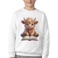 Highland Cow Reading Book Bookworm Youth Crewneck Sweatshirt