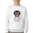 Just a Girl Who Loves Books Messy Bun Black Women Reading Youth Crewneck Sweatshirt