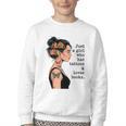 Just a Girl Who Has Tattoos And Love Books Tattooed Inked Youth Crewneck Sweatshirt
