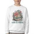 Leer ES Poder Cute Floral Spanish Teacher Book Reading Youth Crewneck Sweatshirt